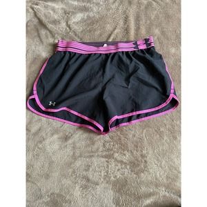 Under Armour Womens Small Running Activewear Shorts Black Purple Elastic Wais